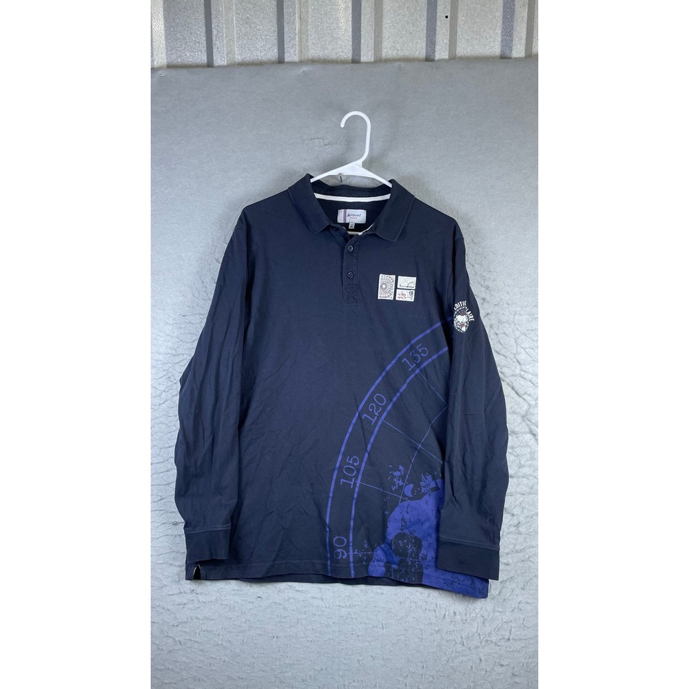 Ponant Polo Shirt Mens XL Navy Blue Polar Expedition Graphic Long Sleeve